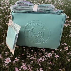 Valentino Orlandi Blue Crossbody Bag with Embossed Logo